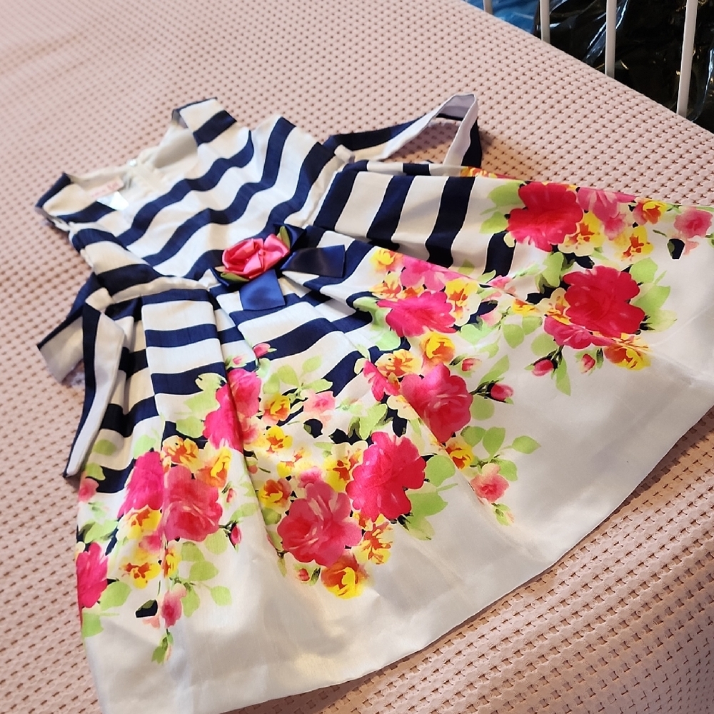 Jessica Ann Navy and White Striped Floral Dress